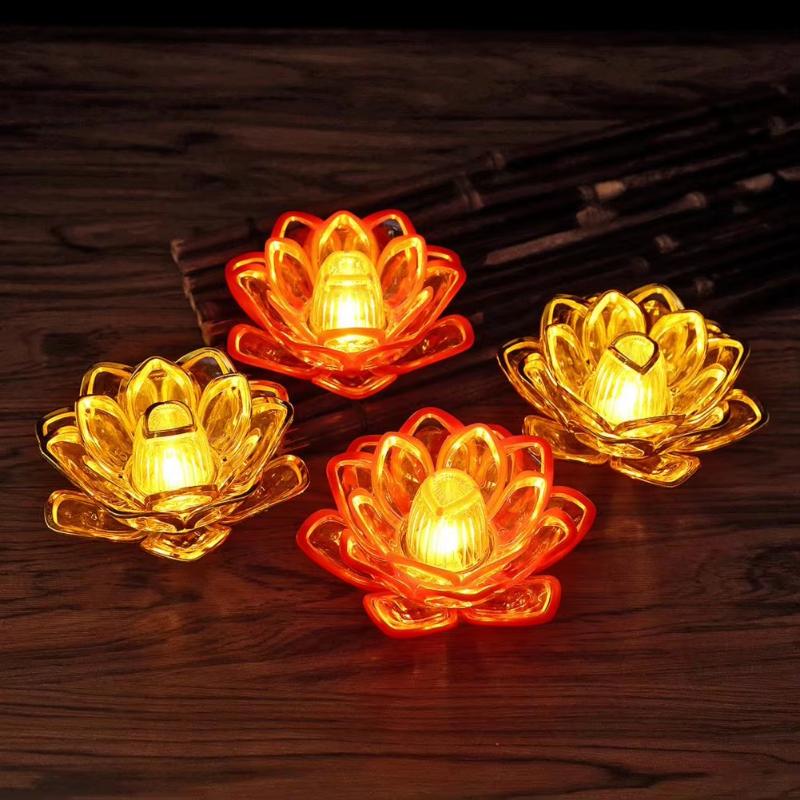 Electronic Flameless LED Lotus Candle Lamp Energy Saving Warm White Light for Home Living Room Table Decor Gift