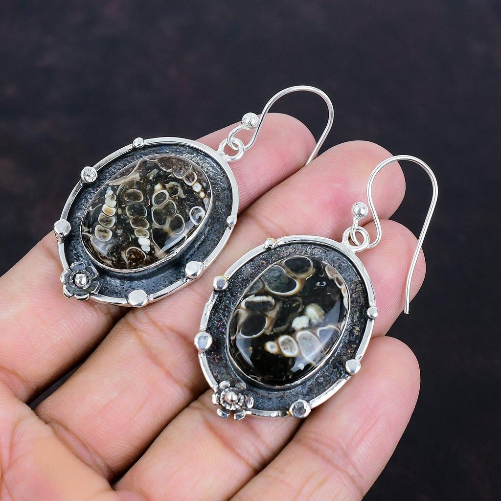 Turritella Agate Earring Awesome Gemstone Earrings 925 Sterling Silver Earring Turritella Agate Jewelry Anniversary Gifts Handmade Earrings