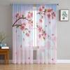 Sakura Blossom Japanese Cherry Tree Chiffon Sheer Curtains for Living Room Bedroom Window Curtain Voiles Tulle Cortinas