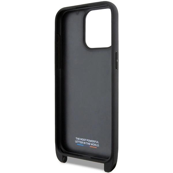 BMW Чехол M Edition Carbon Tricolor Lines & Strap для iPhone 15 Pro - черный