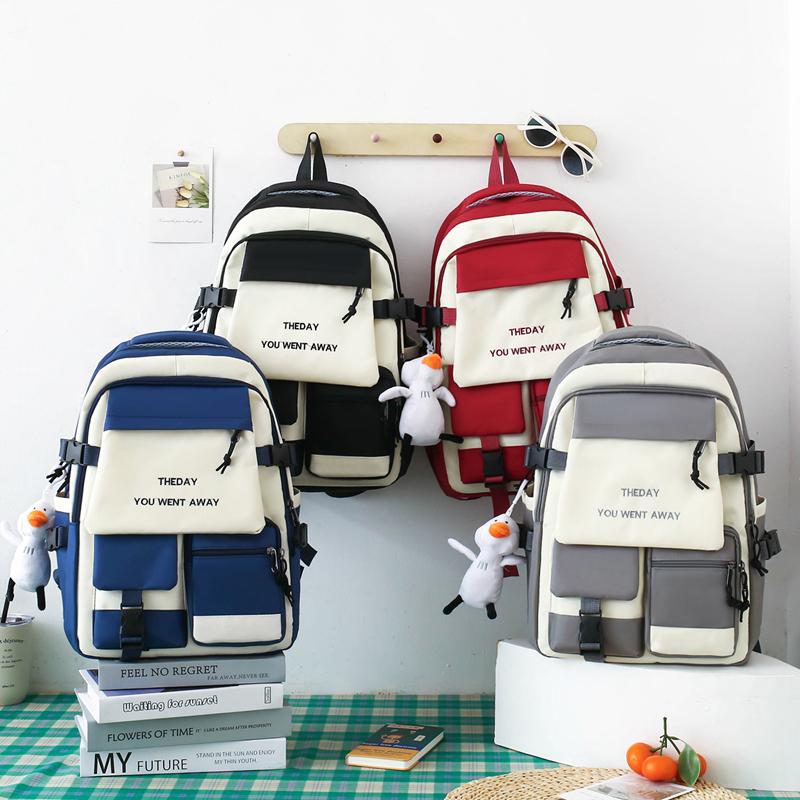 Five-Piece Backpack Set Color Block Schoolbag Women's Lightweight Backpack Large Capacity Travel Backpack for Students