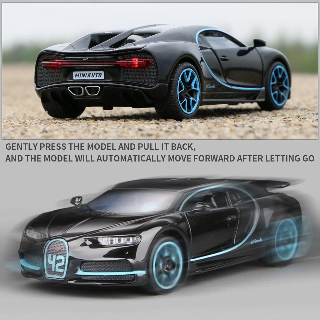 1:32 Scale Bugatti Chiron Diecast Car Model Toy, Zinc Alloy Pull Back Vehicle with Lights And Music for Kids Boyfriend Young People Gift Collection