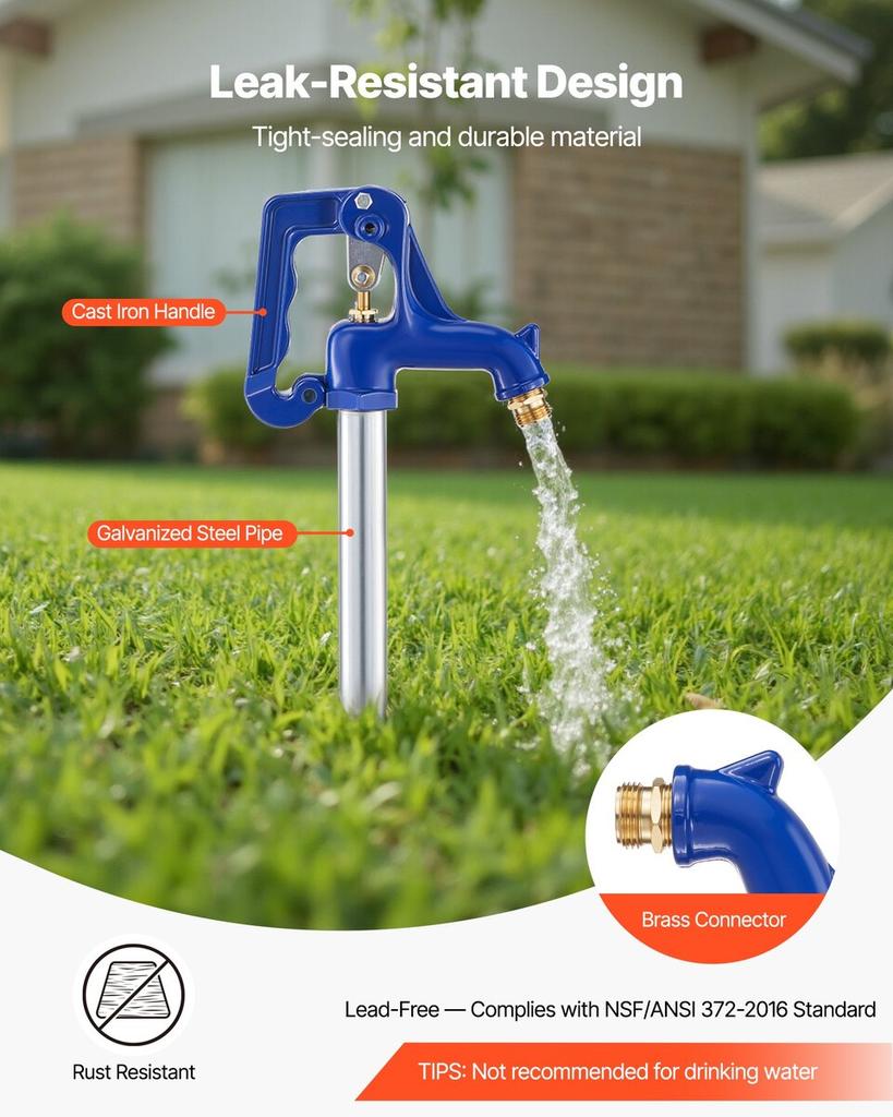 Frost Proof Yard Hydrant, 1280mm Freeze-Proof Outdoor Faucet with 609.6mm Bury Depth, G 3/4" Pipe Connection & Hose Coupling, No Lead Freezeless