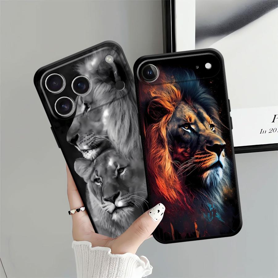 Черный Мягкий Чехол для Телефона для iPhone XR 7 8 17Air 15 16 14 Plus XS Max 13 12 11 17 Pro Max Животный Узор Лев