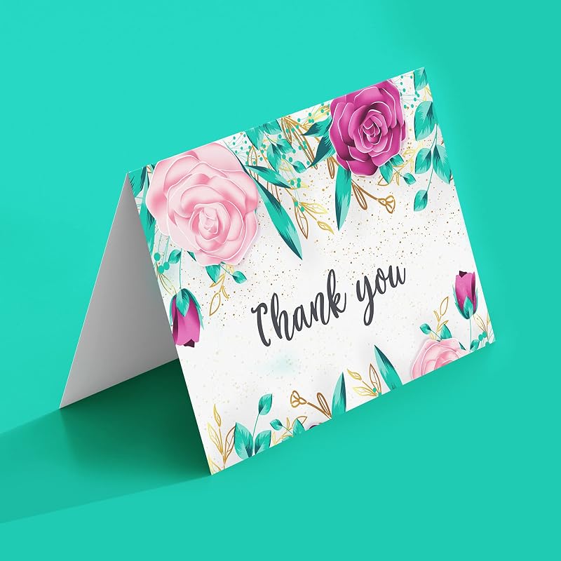 Clickedin Thank You Cards, Elegant Flowers Theme, 12 Cards and Envelopes
