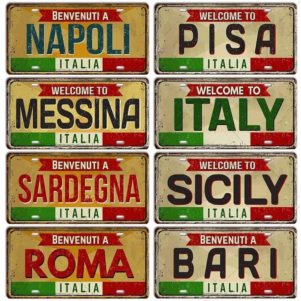 FJ Metal Tin Signs ITALY License Plate City State Tin Plaque Landmark Posters Wall Garage Bar Pub Decors