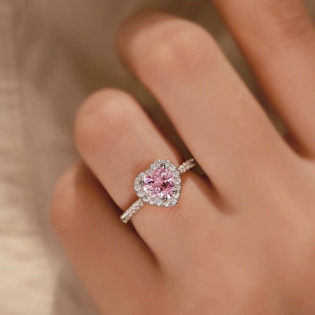 Серебряное Сердце Великолепное Блестящее Кольцо с Камнем Фианитом Для Женщин Помолвочное Свадебное Роскошное Высококачественное Тонкое Ювелирное Изделие