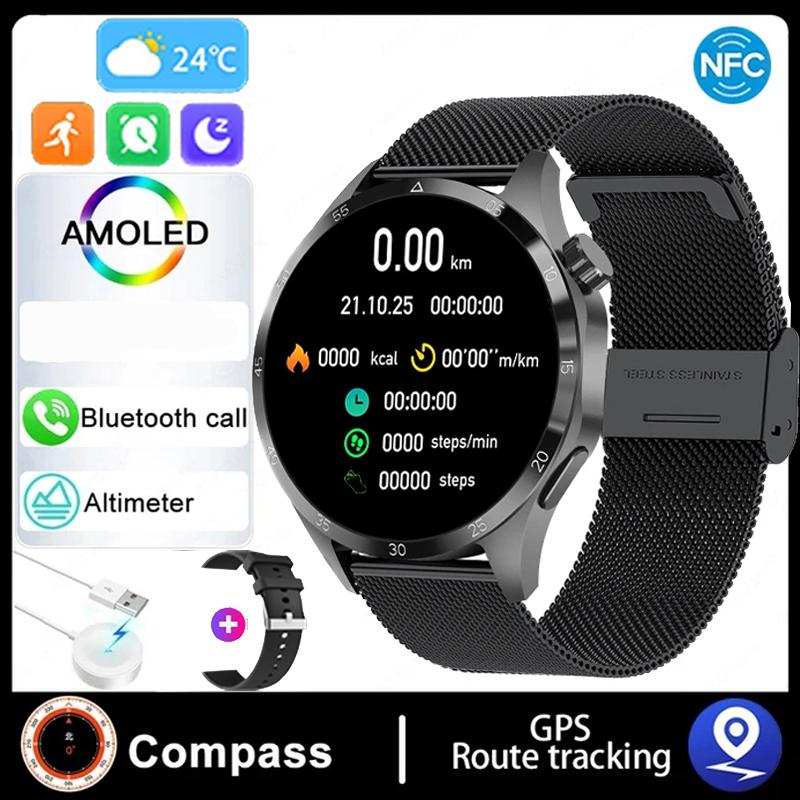 4 умных часов Мужские часы 4 Pro AMOLED HD экран Bluetooth вызов NFC мониторинг здоровья умные часы 2024 новые часы