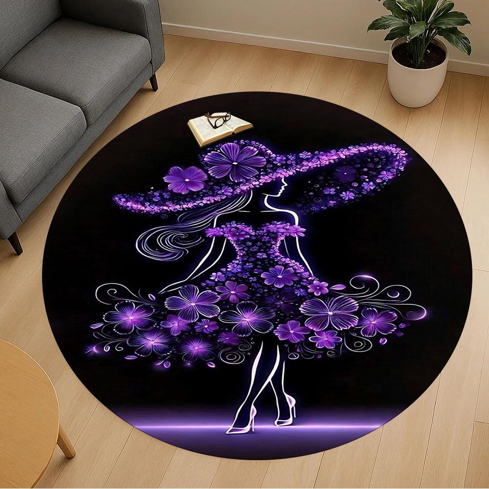 1pc Flower Dress Hat Round Chair mat office Area Rug - Non-Slip, Floor Mat for Office, Bedroom, and Indoor Decor p127123