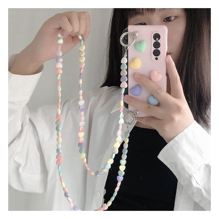 Cute Colorful Love Heart Hard Pc Phone Case For Samsung Galaxy Z Fold 3 5g Cover With Crossbody Rope For Woman Girl