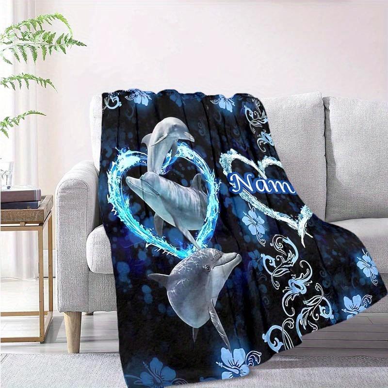 Love Dolphins Customize Your Name Blanket Warm Comfortable And Soft Blankets Are Suitable For Home Lunch Break Blanket Office Sofa Sofa Gift To