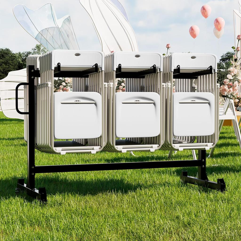 YODOLLA 2-Tier Folding Chair Rack, Storage Cart Heavy Duty, Mobile Dolly