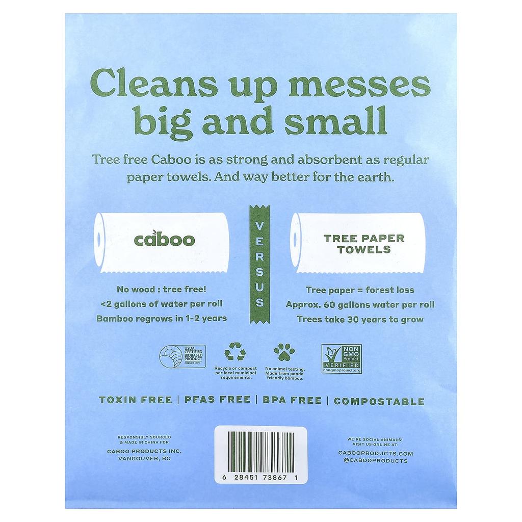 Caboo Tree-Free Paper Towels, 2 Rolls