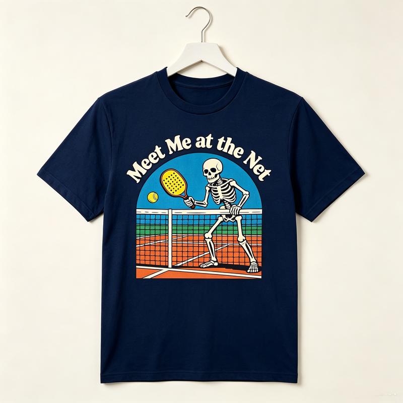 Meet Me at the Net Skeleton Pickleball TShirt Funny Sport Racket Graphic Tee Casual Short Sleeve Shirt Streetwear Player Lover