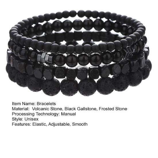 4 шт. Мужские браслеты из натурального камня, черные, гладкие, эластичные, многослойные, регулируемые, для взрослых, наручные украшения, мужские наручные аксессуары