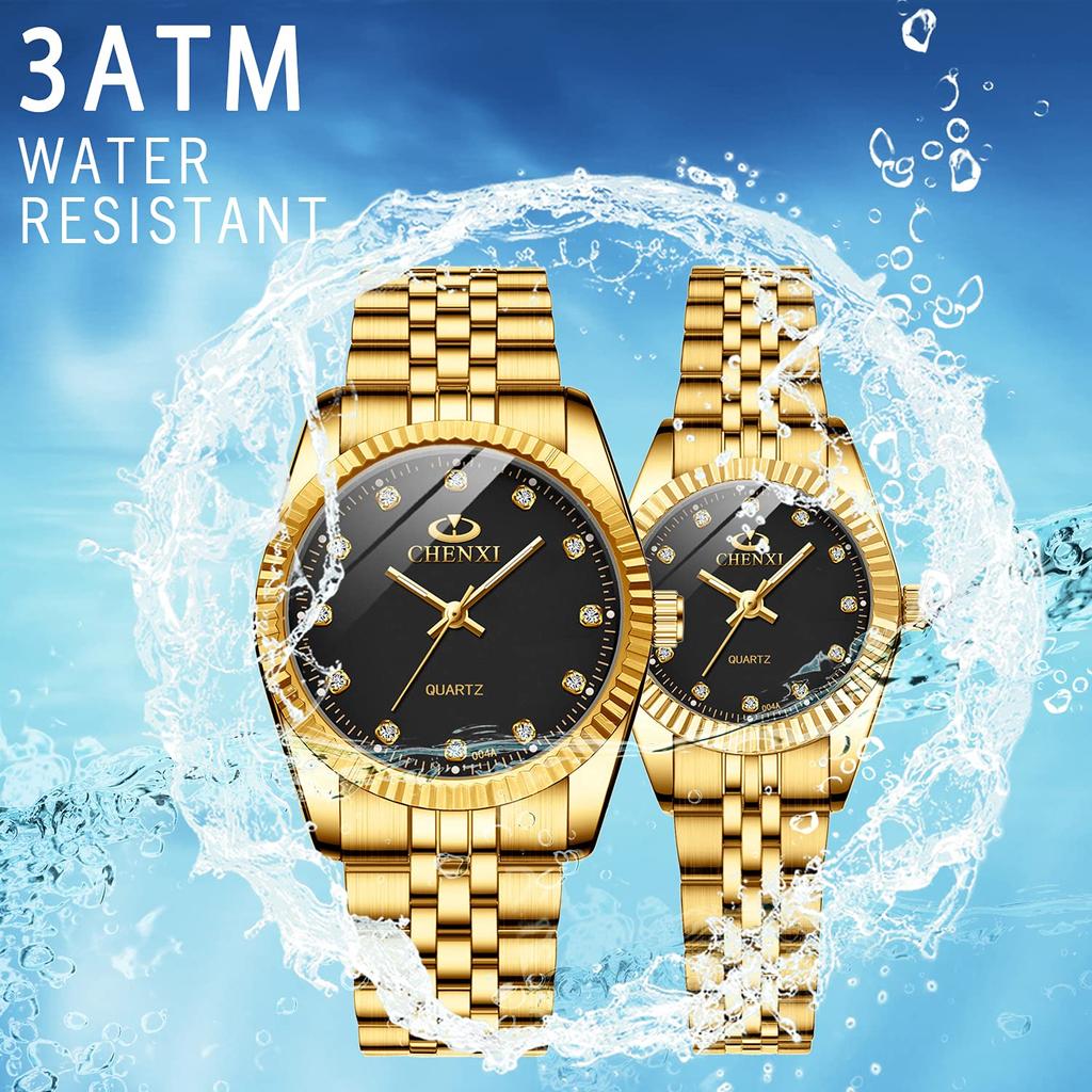 JEWELRYWE Couple Ultra Thin Quartz Analog Luminous Stainless Romantic Set of Black Watch, Watch, Hands, Casual, Steel, Men's, Women's, Lover, Wedding,