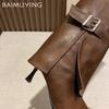 Острый носок женские высокие сапоги на высоком каблуке кожаные женские туфли 2025 тренд зимние гладиаторы сексуальные до колена челси Botas De Mujer