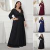 Women Maxi Dress V-Neck 45720 Sleeve High Waist Long Dress Embroidery