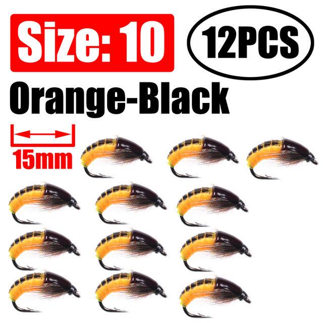 Wifreo 12PCS Fly Fishing Nymph Scud Worm Fly Realistic Aritificial Insect Bait Lures with Hook Size 8 10 12