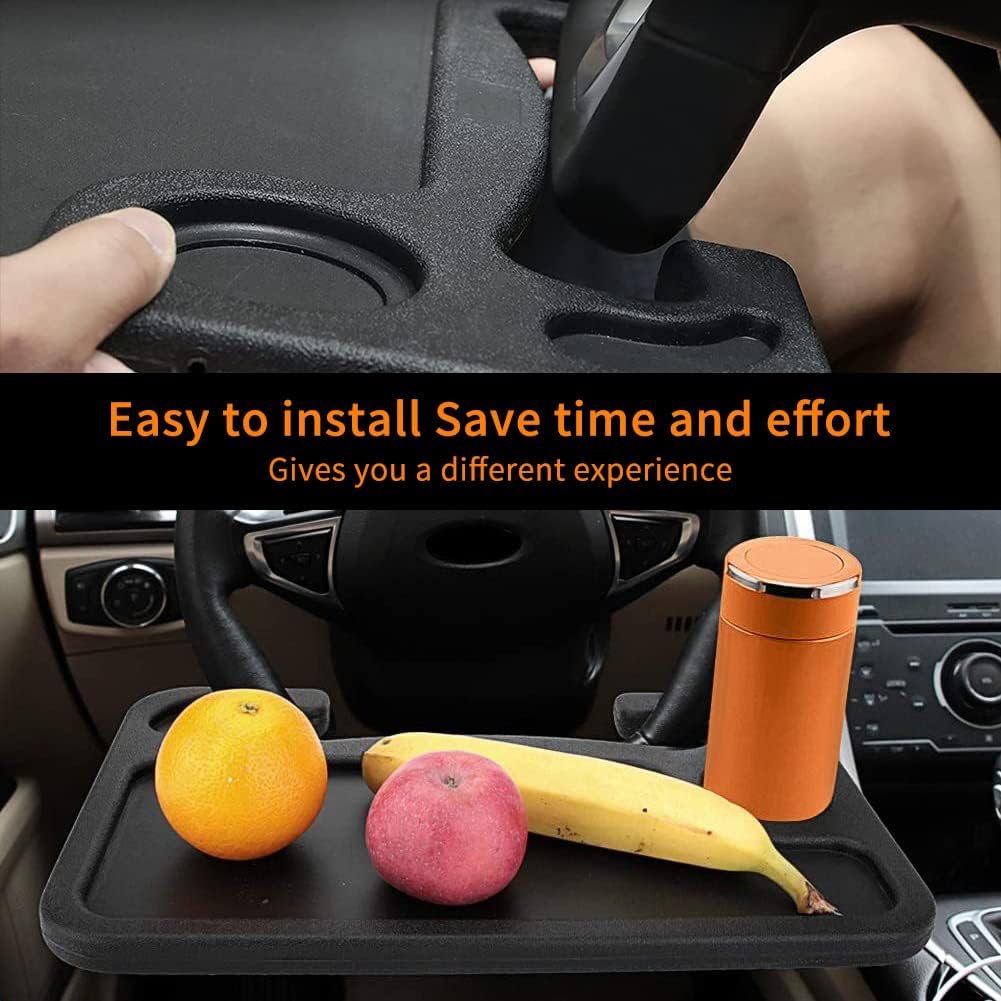 Car Steering Wheel Desk | Food Table For Car | Steering Wheel Tray For Constant Travelers, Fits Most Vehicles Steering Wheels (Black)