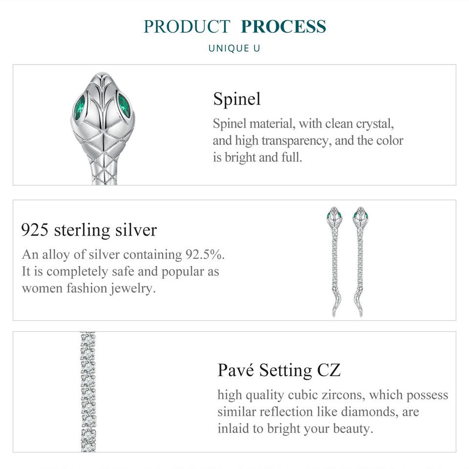 BAMOER стерлингового серебра 925 пробы, серьги-гвоздики в виде духовной змеи, серьги-гвоздики Guardian с длинным хвостом, серьги в виде змеи для женщин, уникальный дизайн, изящные ювелирные изделия