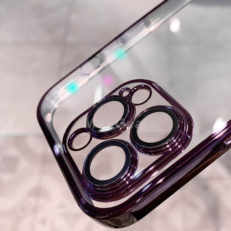 Plating Bumper Silicon Clear Case For iPhone 16 15 14 13 11 12 Pro Max Mini XR X XS Plus Purple Soft Shockproof Cover