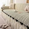 French Skirt Edge Sofa Towel with Bow Tie Luxury Striped Sofa Protector for All Seasons Beautiful All Inclusive Home Accessories
