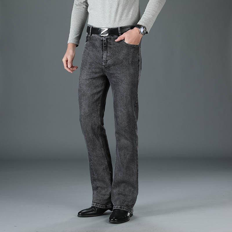 Men's Middle Waist Elastic Gray Loose Flared Denim Trousers Men's Large Size Flared Pants