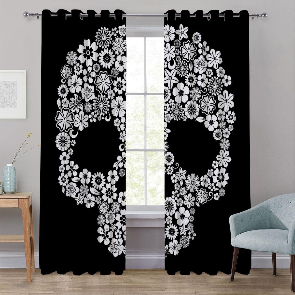 3D Смешной Страшный Трон Скелет Хэллоуин 2 Штуки Тонкие Детские Шторы Оконная Драпировка Декор Гостиной Спальни