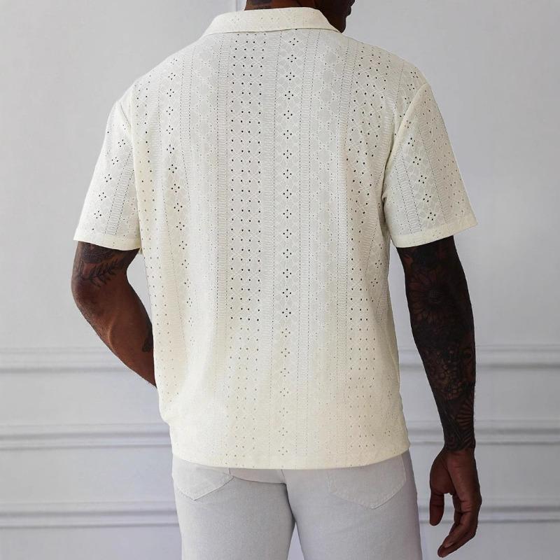 Летняя новая рубашка с коротким рукавом, вязаный жаккардовый полый fabric, футболка, мужской кардиган