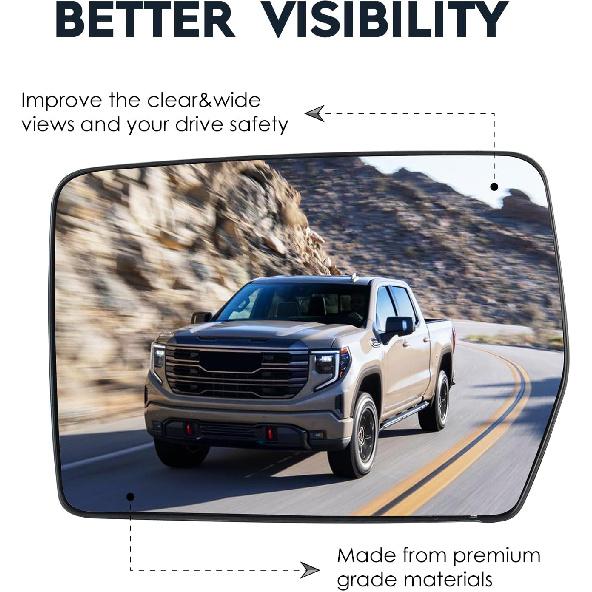 Driver Left Side Heated Mirror Glass Compatible With 2004-2014 Ford F-150, Side View Exterior Mirror With Rear Holder, Replacement For 4L3Z-17K707-DB