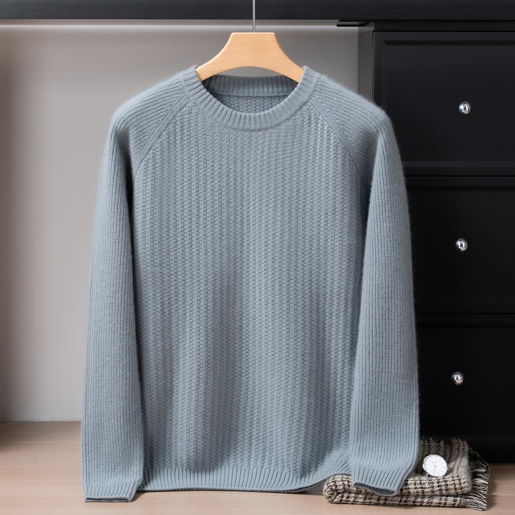 Новый кашемировый свитер мужской из чистого кашемира трехниточный утолщенный с круглым вырезом корейская версия вязаный свитер с рукавами-плечами и жаккардом
