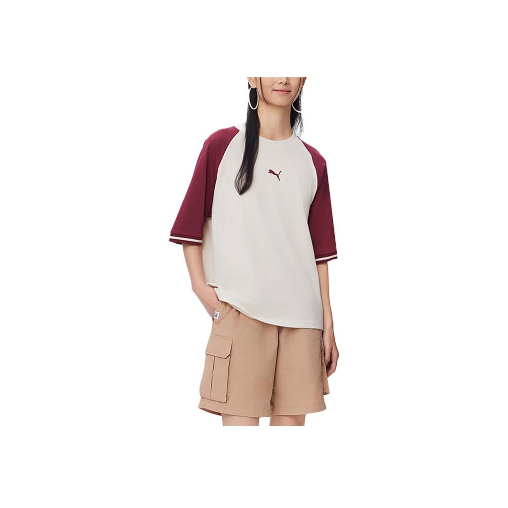 Puma Удобная повседневная футболка унисекс с коротким рукавом и круглым вырезом в стиле колор-блок, красная 633856-94
