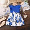 Girls Fashion Dress Summer Children Sweet Princess Sleeve Floral Dress