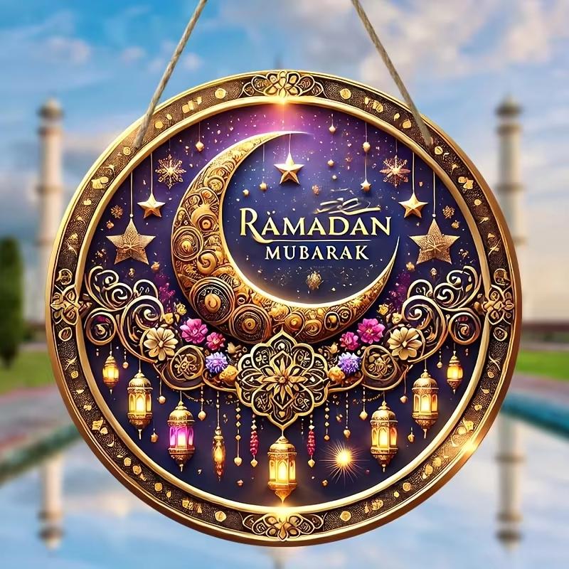 1pcs Ramadan Mubarak Party Moon Star Decoration Eid al Adha Hanging Round Acrylic Decoration Suitable for Islamic Muslim Parties