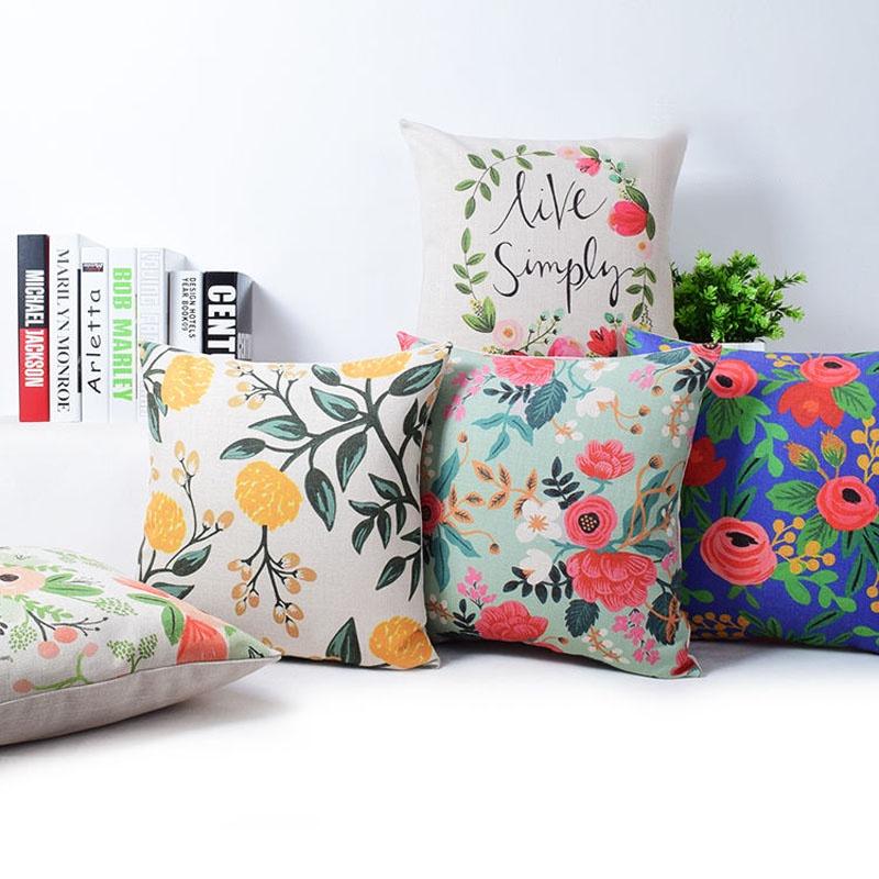 Elegant Vivid Flower Floral Plants Linen Pillow Case Decorative Cushion Cover 18