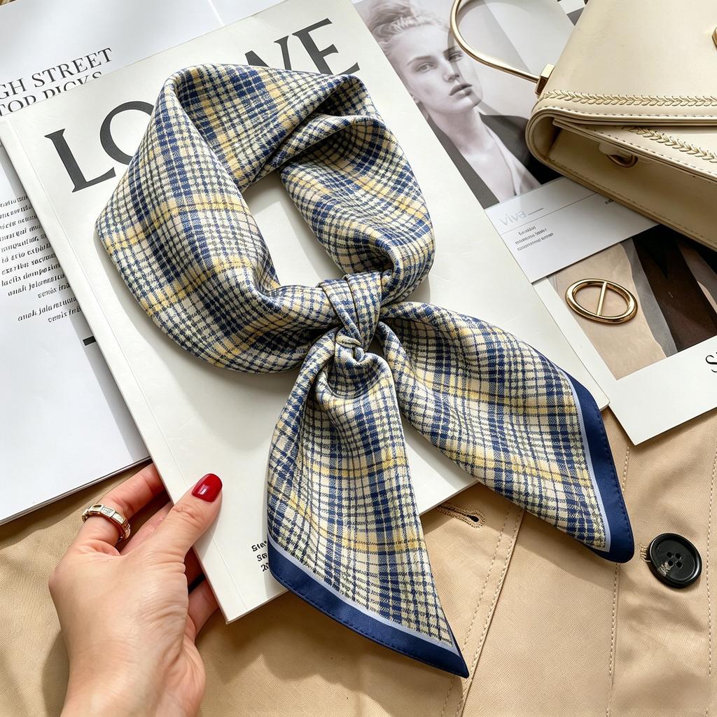 Autumn and winter Maillard cashew square scarf silk scarf women's shirt versatile neck small scarf tied hair decorative scarf