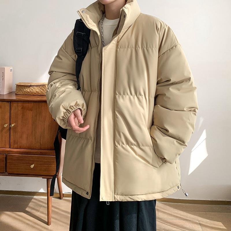 Зимняя однотонная утепленная куртка с воротником-стойкой и хлопковой подкладкой, мужская американская ретро-свободная и универсальная куртка с хлопковой подкладкой, повседневная куртка из хлеба