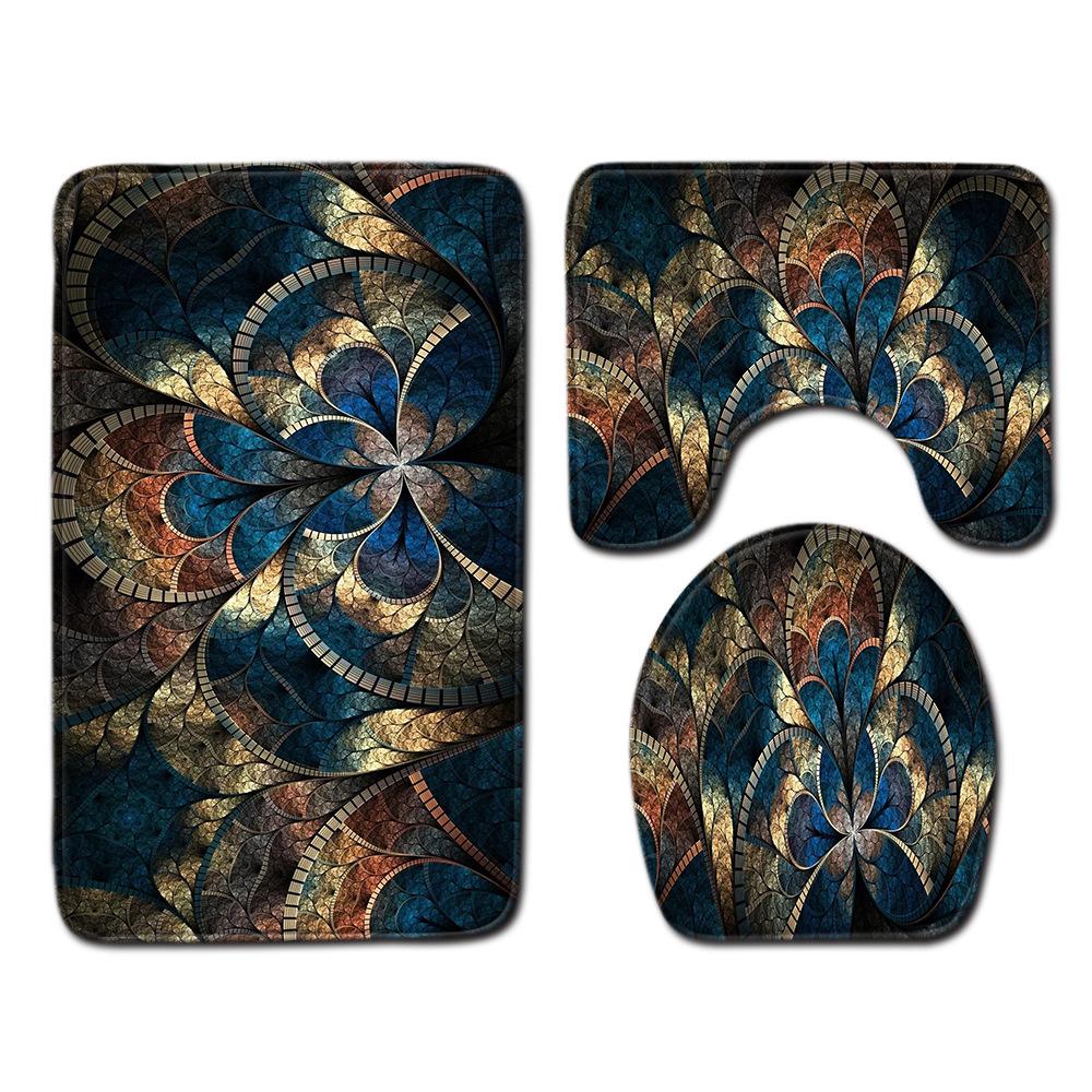 Cool Pattern Bathroom Floor Mat Toilet Three-Piece Set