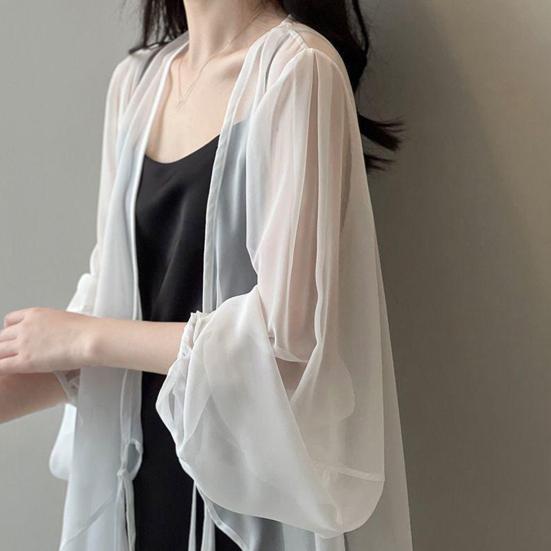 Женский летний шифоновый солнцезащитный кардиган с v-образным вырезом и длинными рукавами, шифоновый топ, прозрачное пальто с шалью на шнуровке и нерегулярным подолом