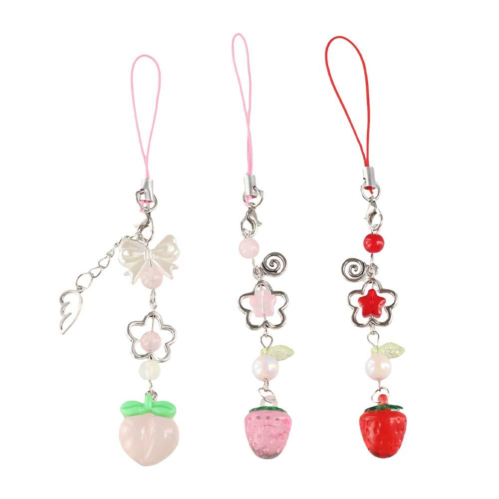 Transparent Strawberry Phone Lanyard Sweet Y2K Phone Strap Charm Fruits Phone Chain Phone Case