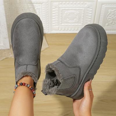 Зимние новые женские однотонные бархатные ботинки на толстой подошве с круглым носком для снега и хлопка