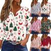 Women's T Shirt Christmas Print Button 3/4 Sleeve Daily Weekend Fashion Basic V- Neck Regular Top