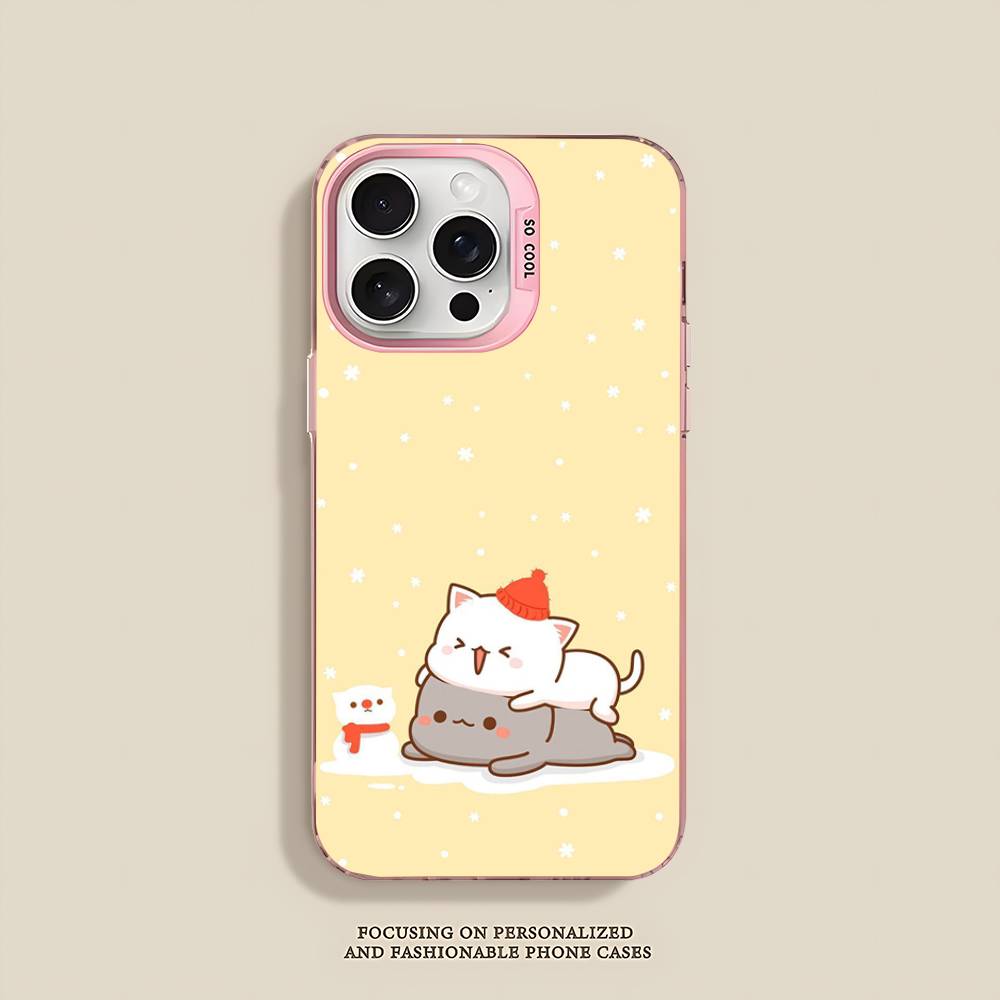 Мультяшный Милый Кот Чехол для Телефона Для iPhone 17 16 15 14 11 12 13 Pro Max Plus Pro Цветной Серебряный Чехол