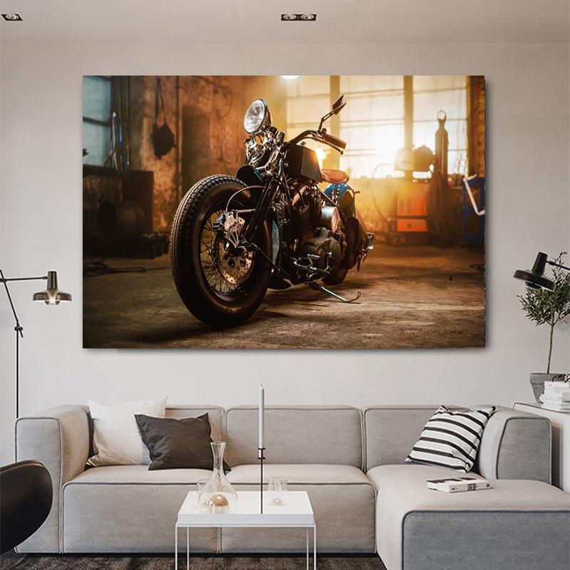 Абстрактная крутая картина на холсте с мотоциклом, черно-белые постеры и принты, настенные художественные картины для гостиной, домашний декор, без рамки