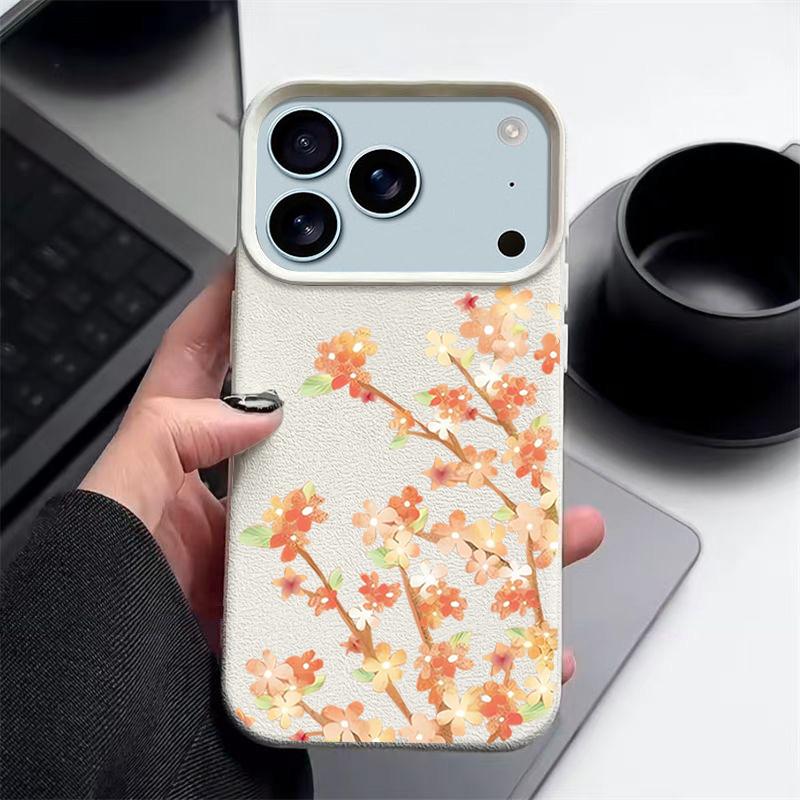 Чехол с цветочным узором «Цветы апельсина» для iPhone 17 Pro Max Funda iPhone 16 Pro Max 15 14 13 12 11 Air 16E Силиконовая накладка с текстурой кожи
