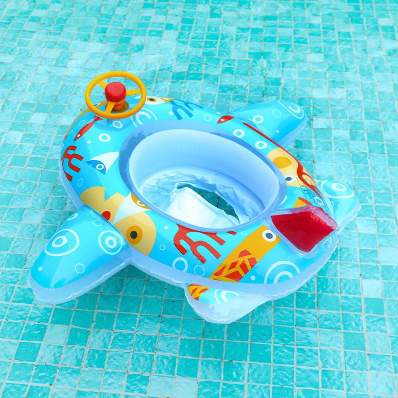 Cartoon Printed Inflatable Baby Swim Ring For Toddler Pool Safety Flying Aircraft Design 0.2mm Thick Pvc