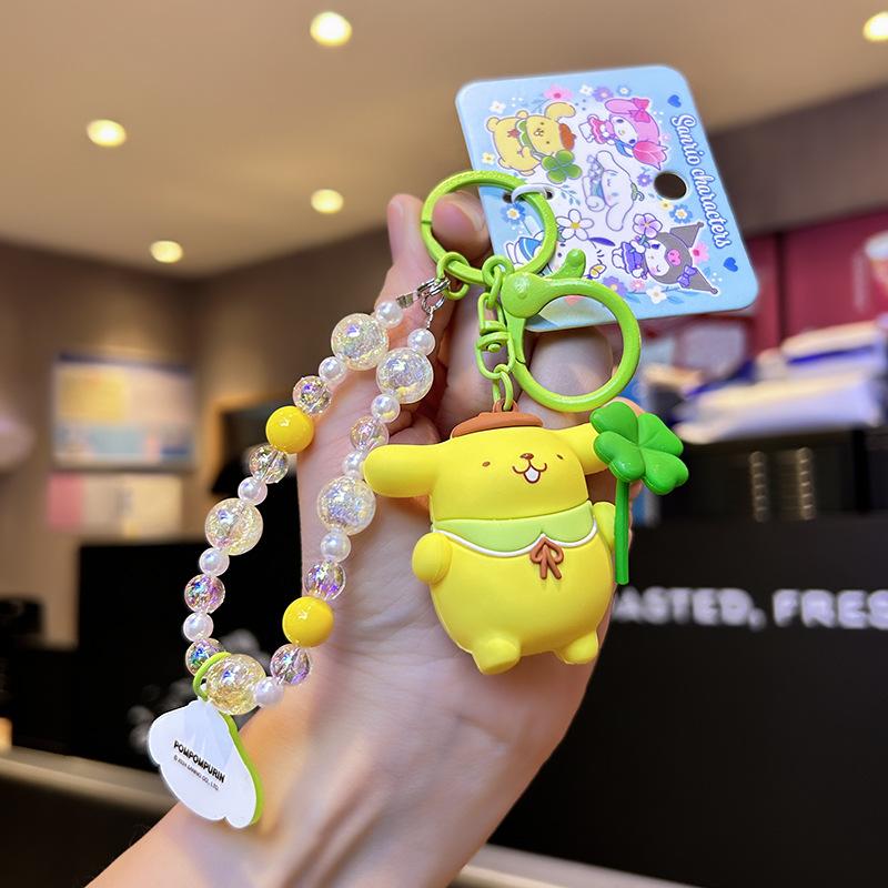 Cartoon Animal Kuromi Pompom Purin Cinnamoroll Melody Pachacoo Pendant Keychain Key Ring Action Figure Model Toy Gifts