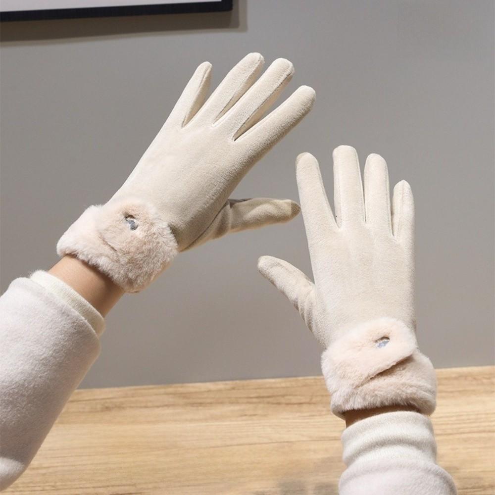Velvet Winter Gloves Windproof Women Mittens All-Match Plush Gloves  Outdoor