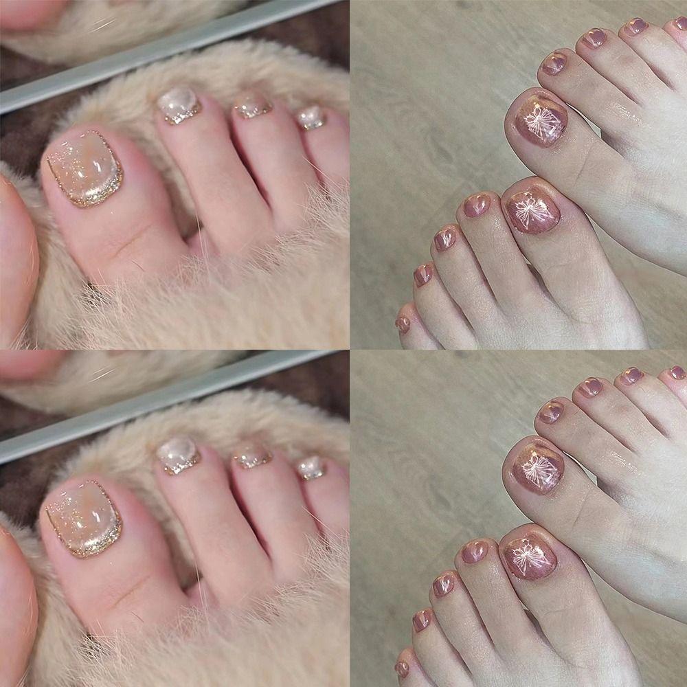 Простые накладные ногти на ногах, французские ногти на ногах, модные ногти на ногах для женщин и девочек